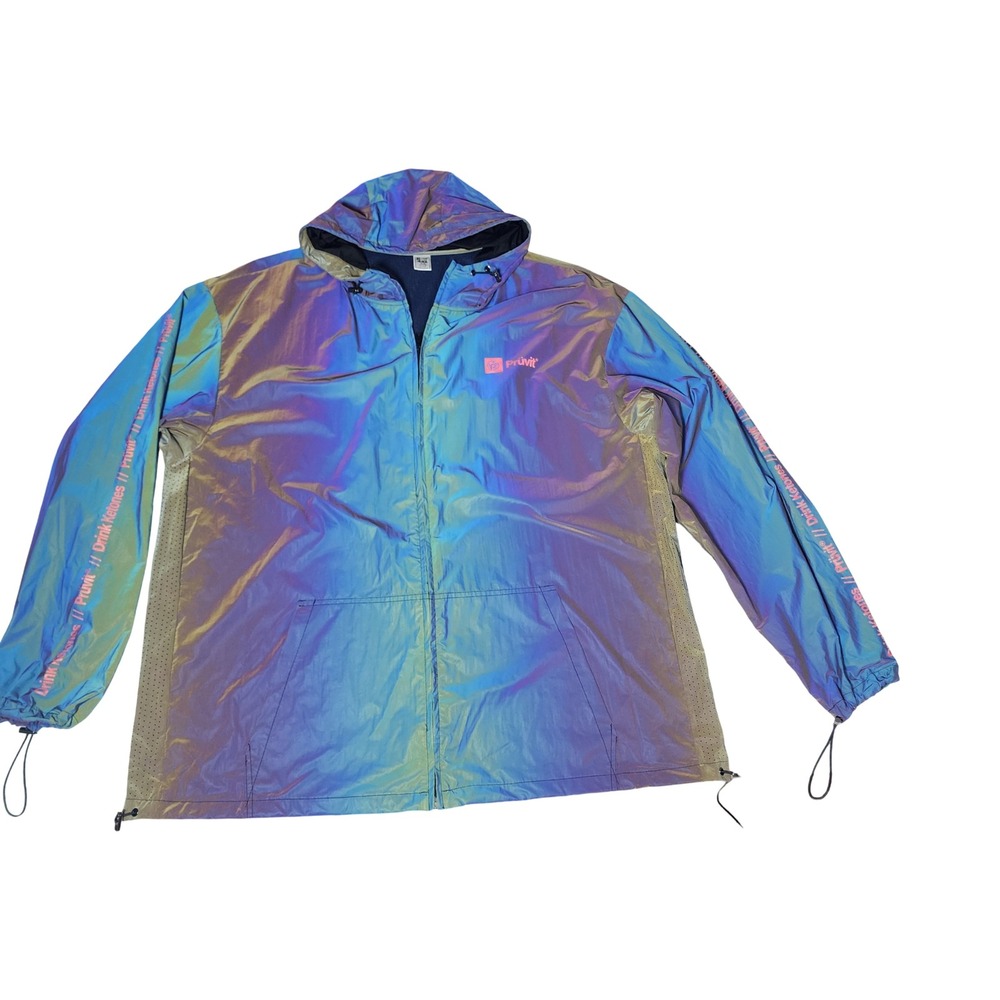Pruvit Iridescent Windbreaker Jacket 4XL Blue Purple Color Shift Hooded Full Zip